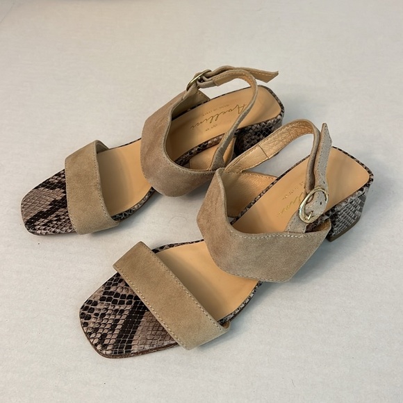 VERO CUOIO AVELLINI SNAKESKIN AND CREAM LEATHER BLOCK HEEL SANDALS - Picture 2 of 7